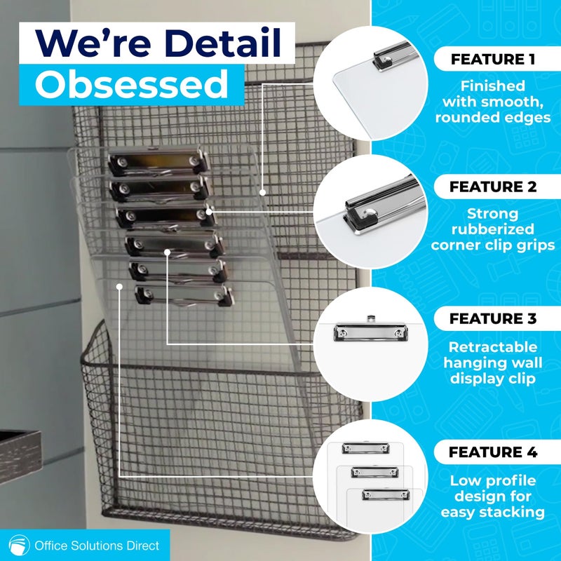 Office Solutions Direct Plastic Clipboards (Set of 6) Transparent Clipboard (Clear) Strong 12.5 x 9 Inch | Holds 100 Sheets! Acrylic Clipboards with Low Profile Clip | Bulk Back to School Supplies for Teachers - Image 4